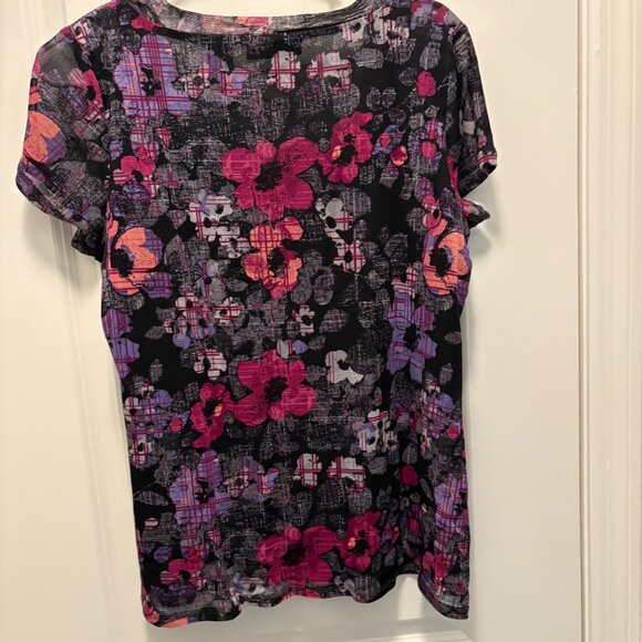 Axcess by Liz Claiborne Floral Abstract Print Short Sleeve Top Size Large EUC - Picture 5 of 11